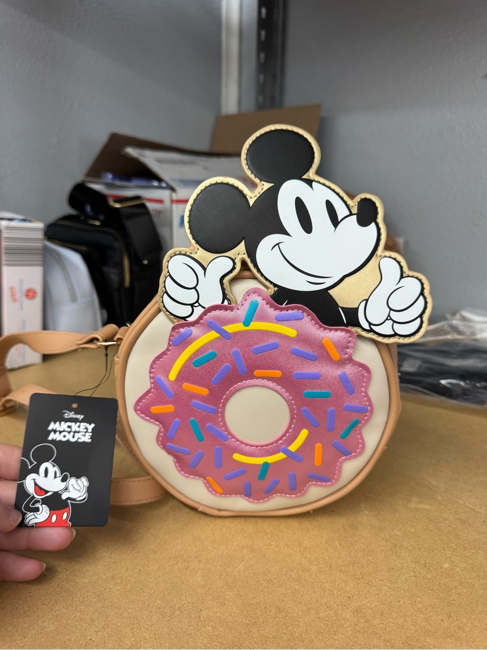 Bioworld Disney Mickey Mouse Donut Crossbody Bag - Pink, Cream, Black